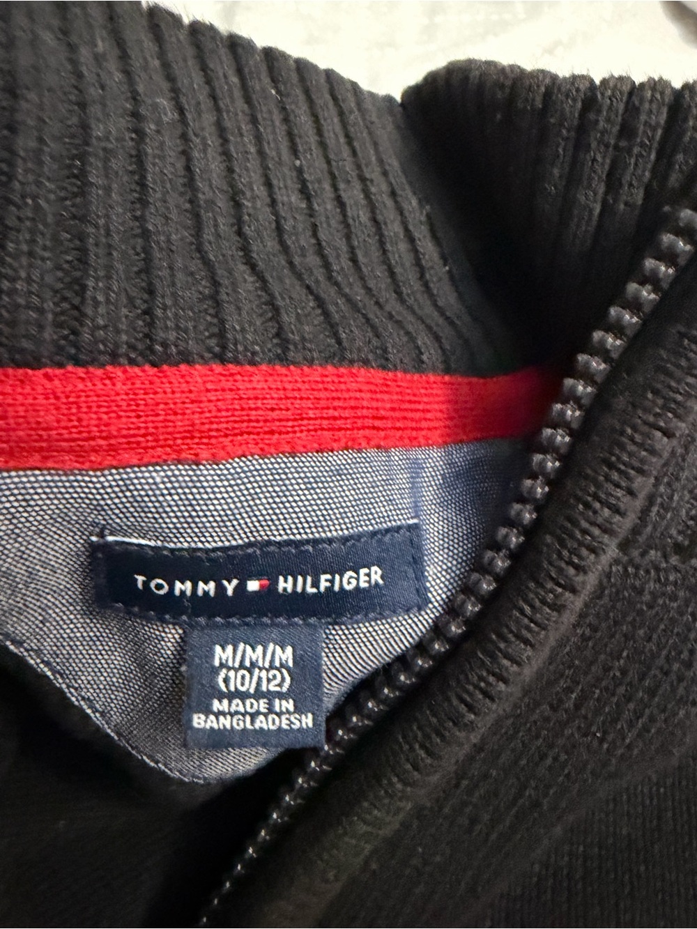 Tommy Hilfiger Black Zip-Up Sweater with Red Accent